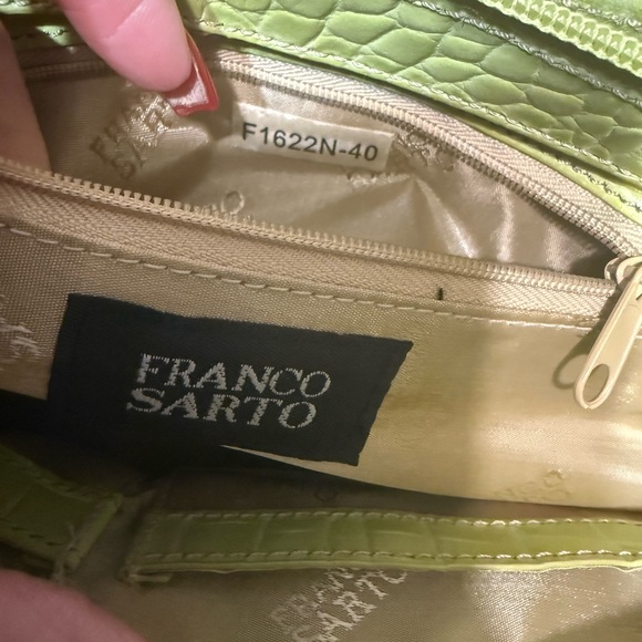 💚 Franco Sarto Lime Green Croc Embossed Leather Satchel Handbag - Picture 5 of 10